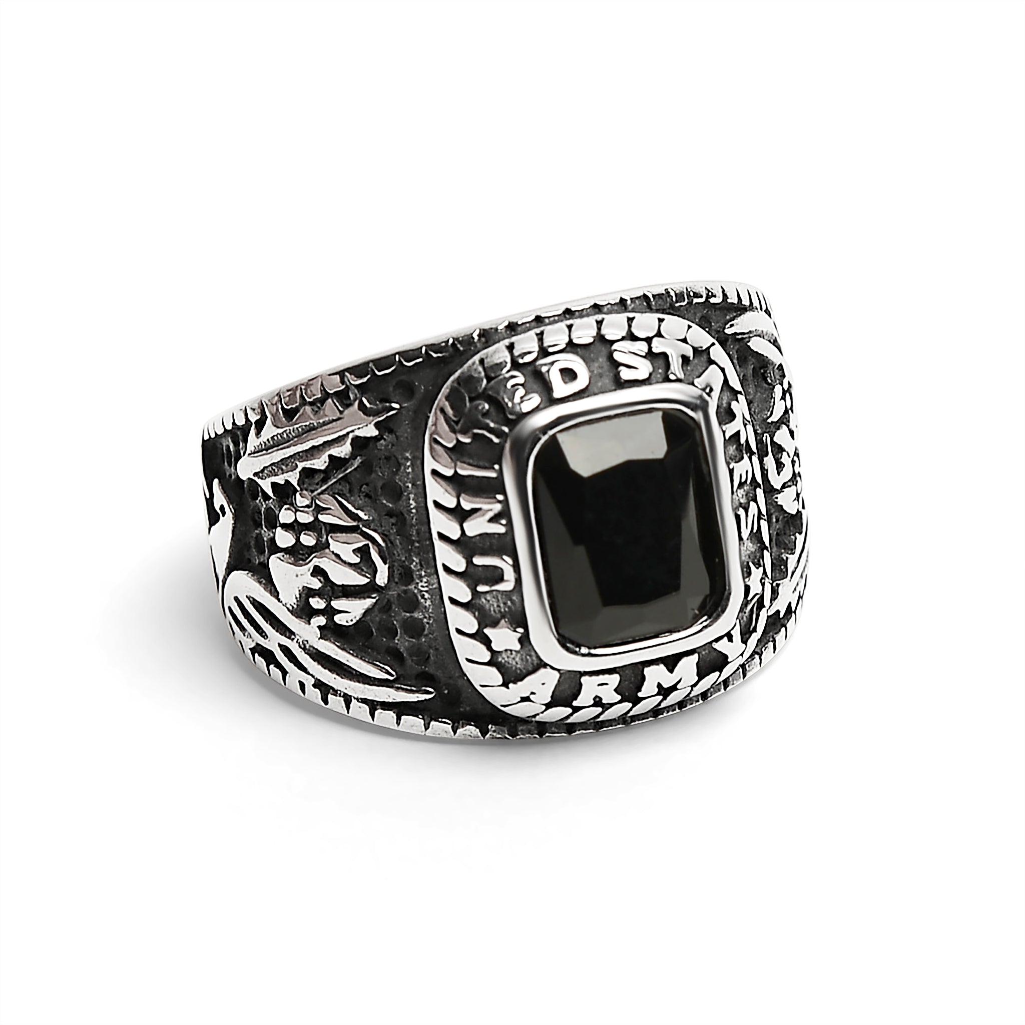 Sterling Silver Ring - Men's Black Onyx Solid Back Ring 8