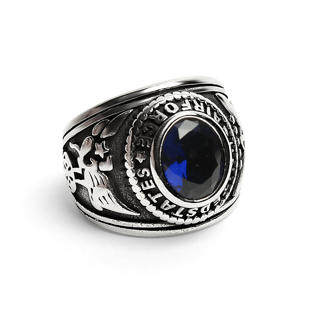 US Air Force Military Stainless Steel Mens Ring Blue Stone | Wholesale ...