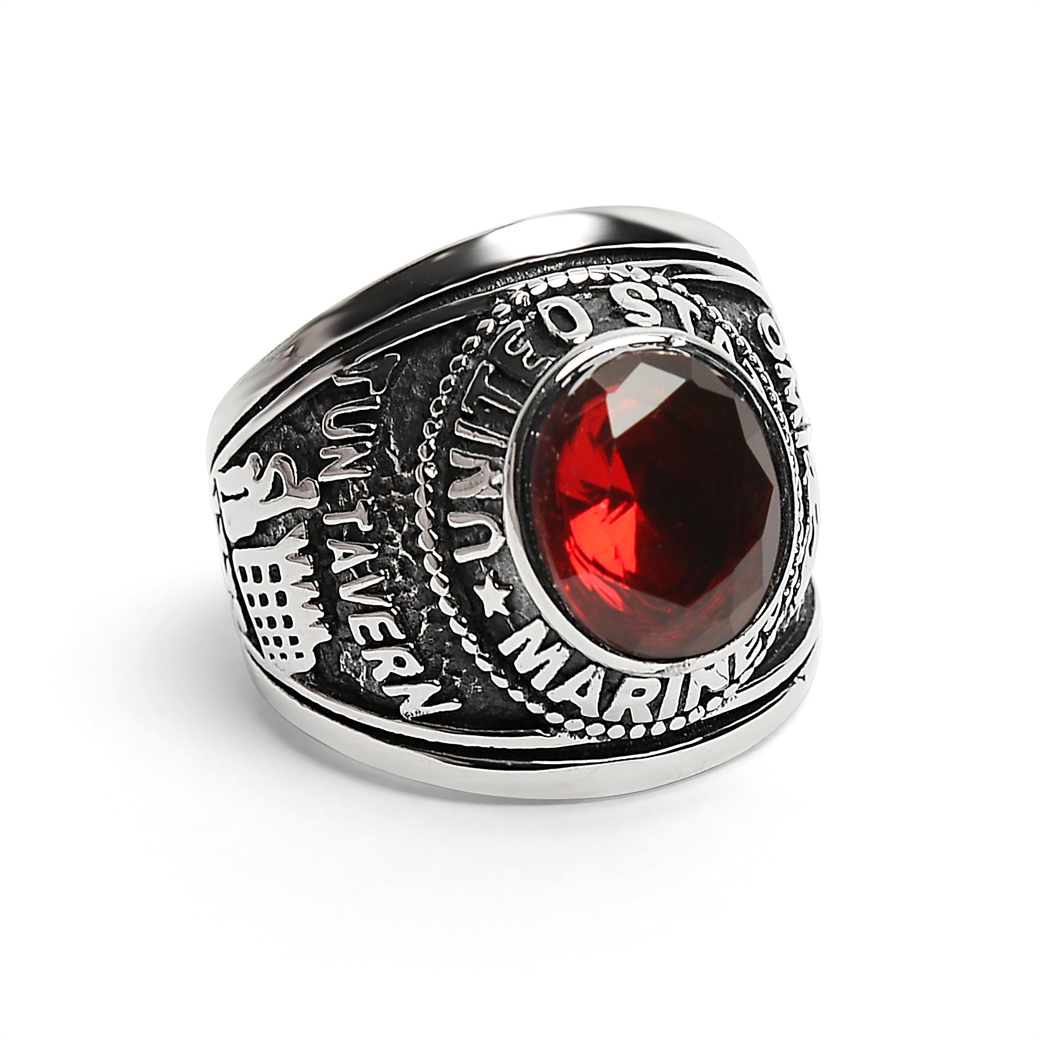 United States Marine Corp Military Stainless Steel Men's Ring with Red Stone / MCR4046