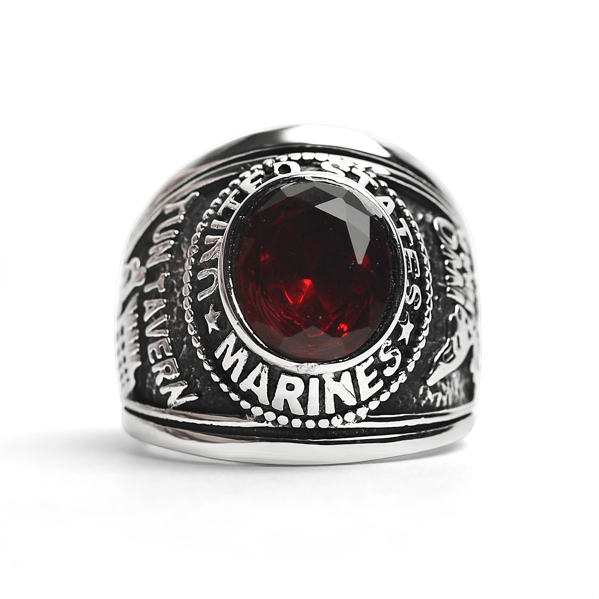 Aneé en acier inoxydable United Marine Corp Military Men's Ring avec pierre rouge/MCR4046