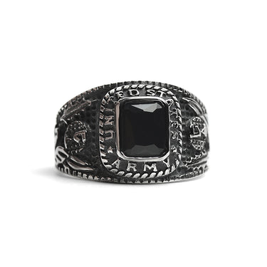 United States Army Stainless Steel With Black Center Stone Women's Ring / MCR4056