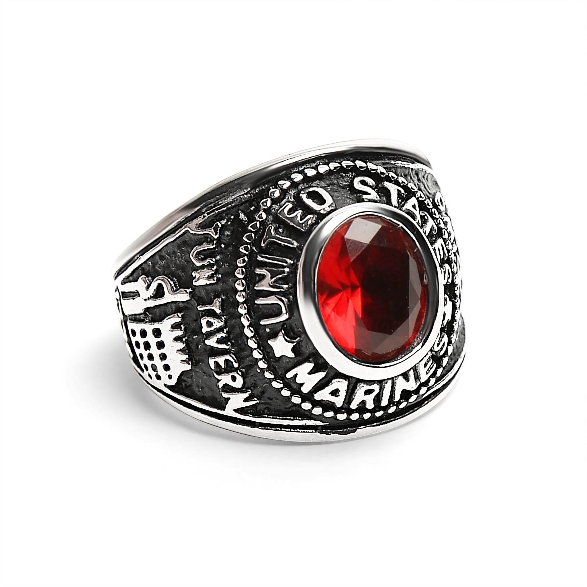 Stainless Steel United States Marine Corp Military Women's Ring with Red Stone / MCR4070