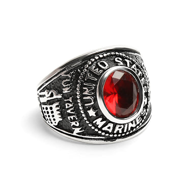 Stainless Steel United States Marine Corp Military Women's Ring with Red Stone / MCR4070