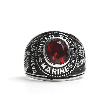 Stainless Steel United States Marine Corp Military Women's Ring with Red Stone / MCR4070