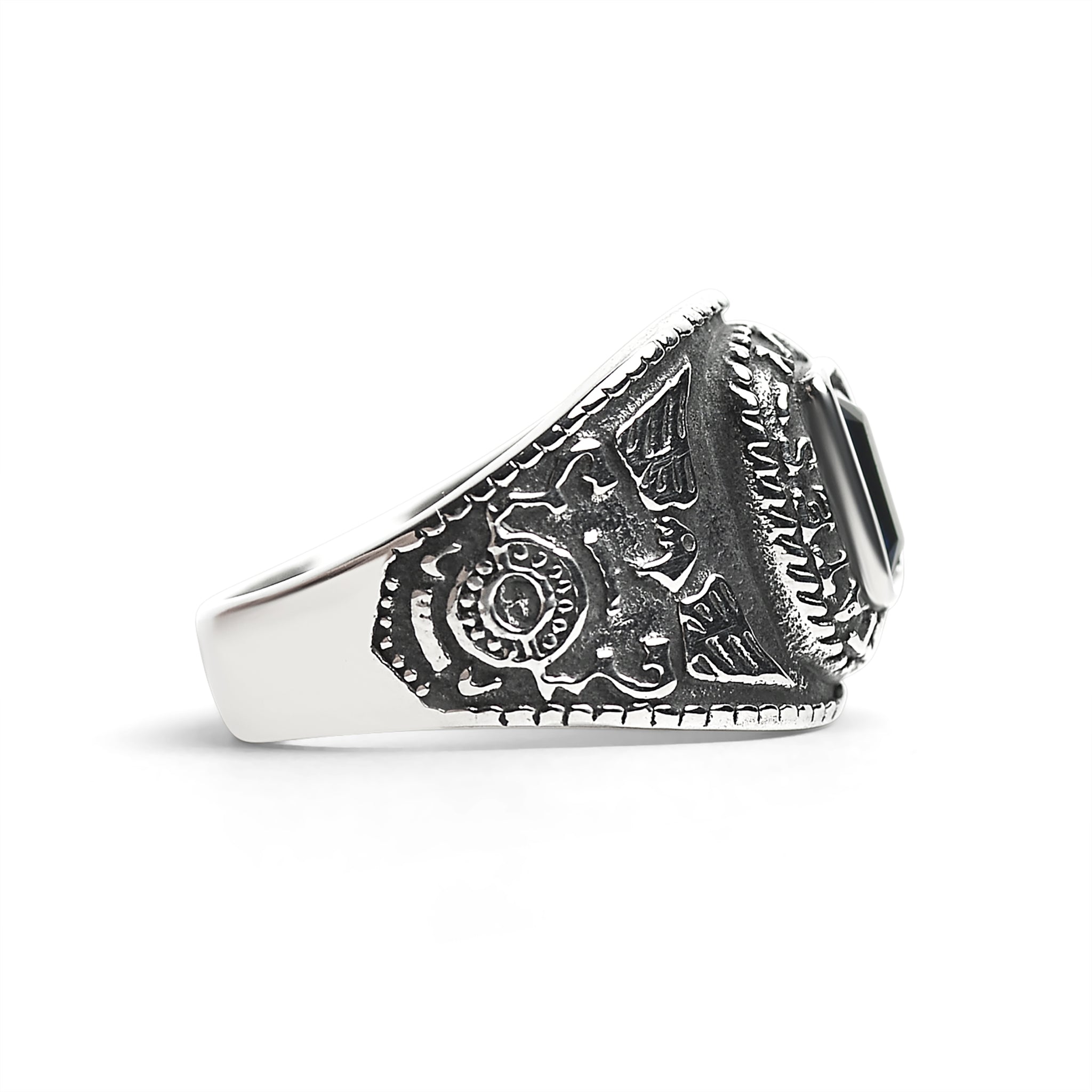 United States Navy Dark Blue Center Stone Stainless Steel Women's Ring / MCR4103