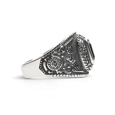 United States Navy Dark Blue Center Stone Stainless Steel Women's Ring / MCR4103