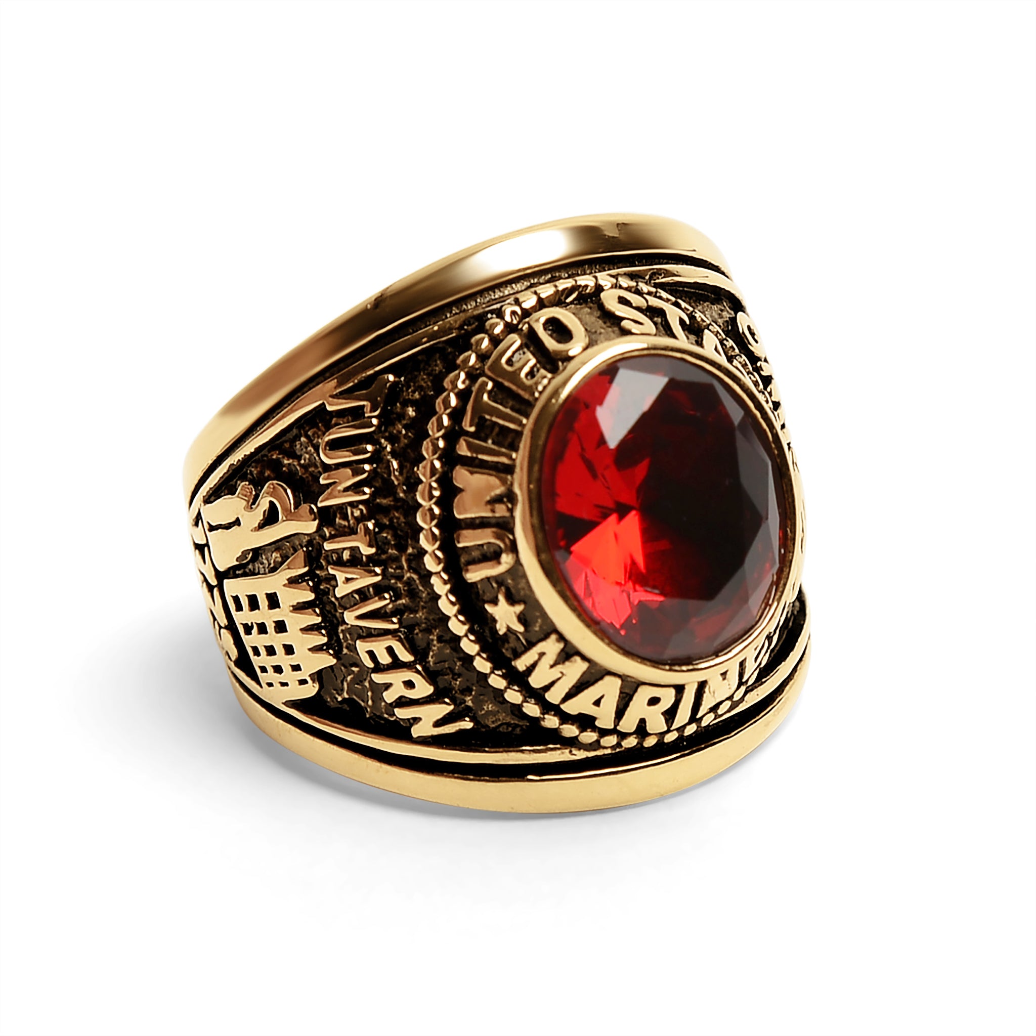 PVD en or 18 carats en acier inoxydable pierre rouge des États-Unis Anneau marines/mcr6002
