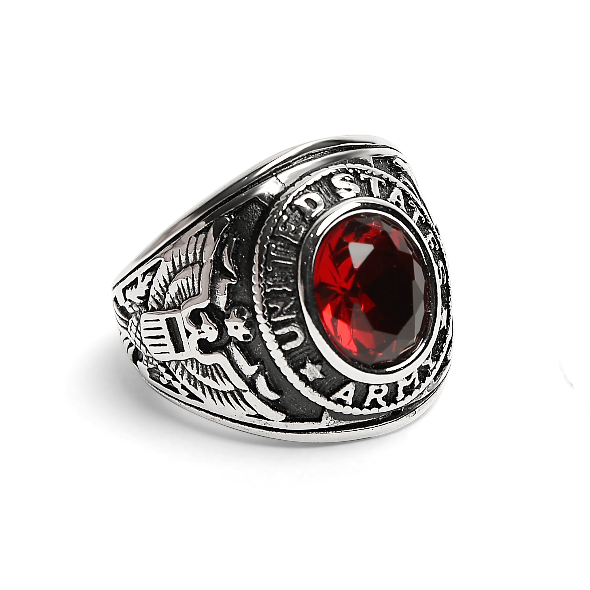 Acier inoxydable United States Army Rouge Center Stone Ring/MCR6006