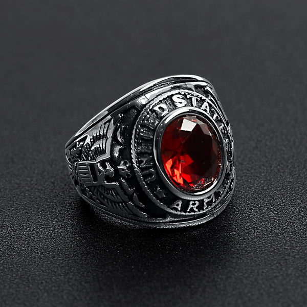 United States Army Red Center Stone Stainless Steel Ring / MCR6006