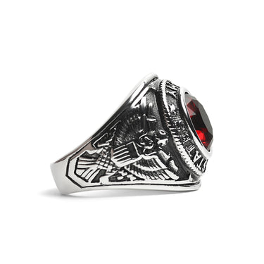 Stainless Steel United States Army Red Center Stone Ring / MCR6006