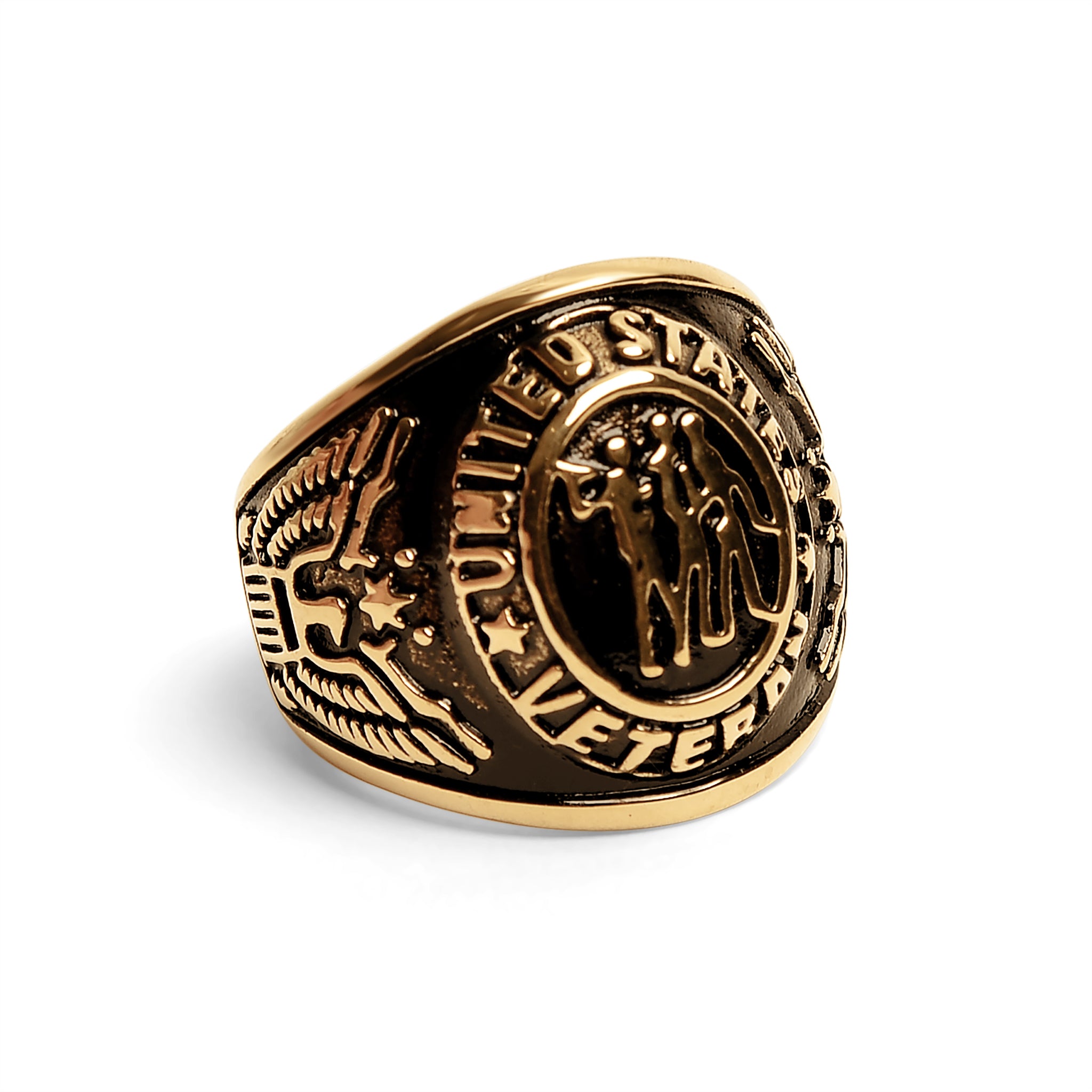 Gold United States Military Veterans Stainless Steel Men's Ring / MCR6008