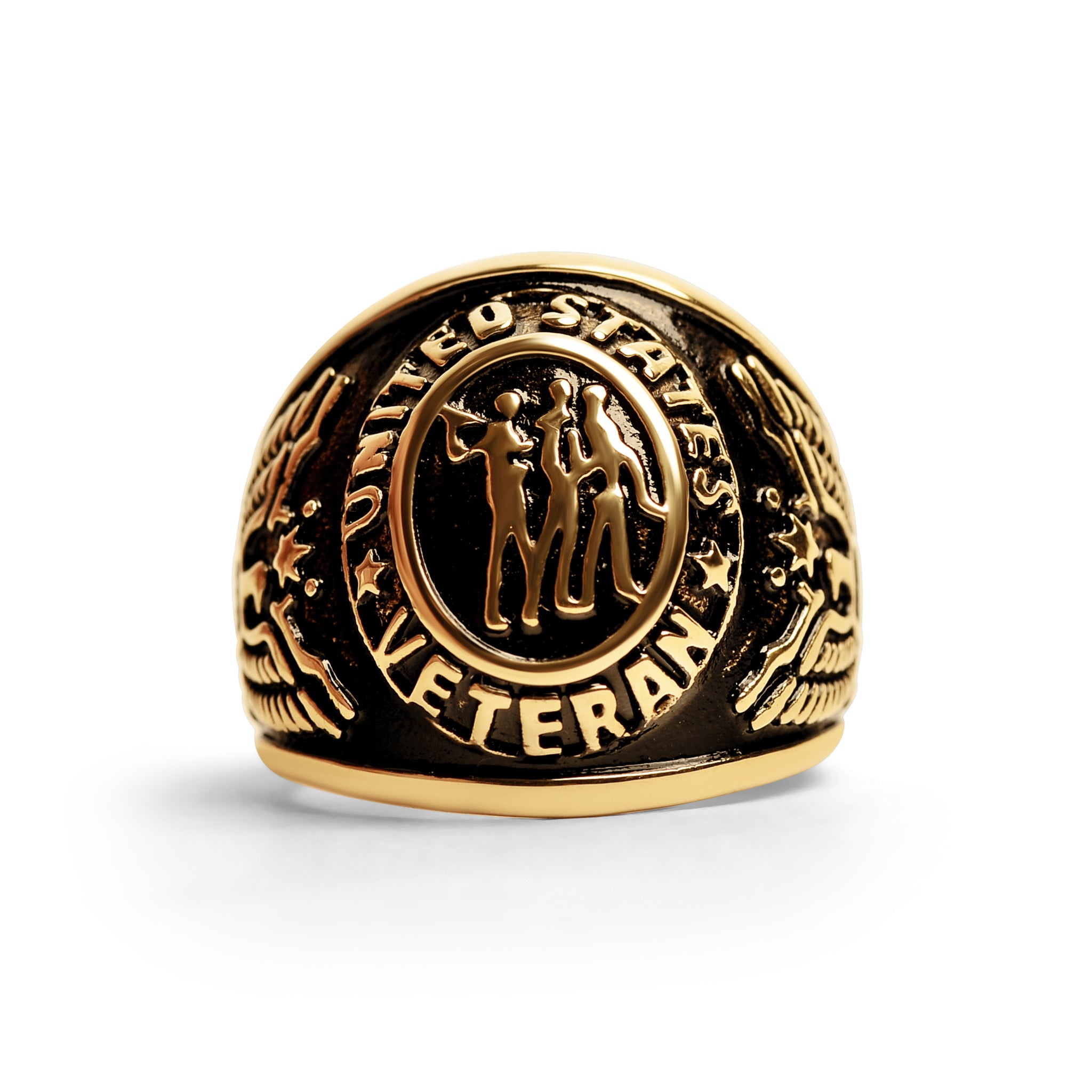 18K Gold PVD Stainless Steel United States Military Veterans Men's Ring / MCR6008