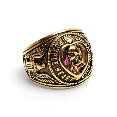 18K Gold PVD Stainless Steel Military Purple Heart Men's Ring / MCR6009