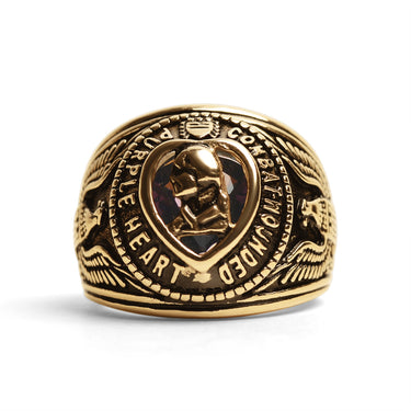 18K Gold PVD Stainless Steel Military Purple Heart Men's Ring / MCR6009