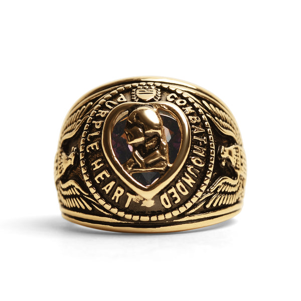 Gold Military Purple Heart Stainless Steel Men's Ring / MCR6009