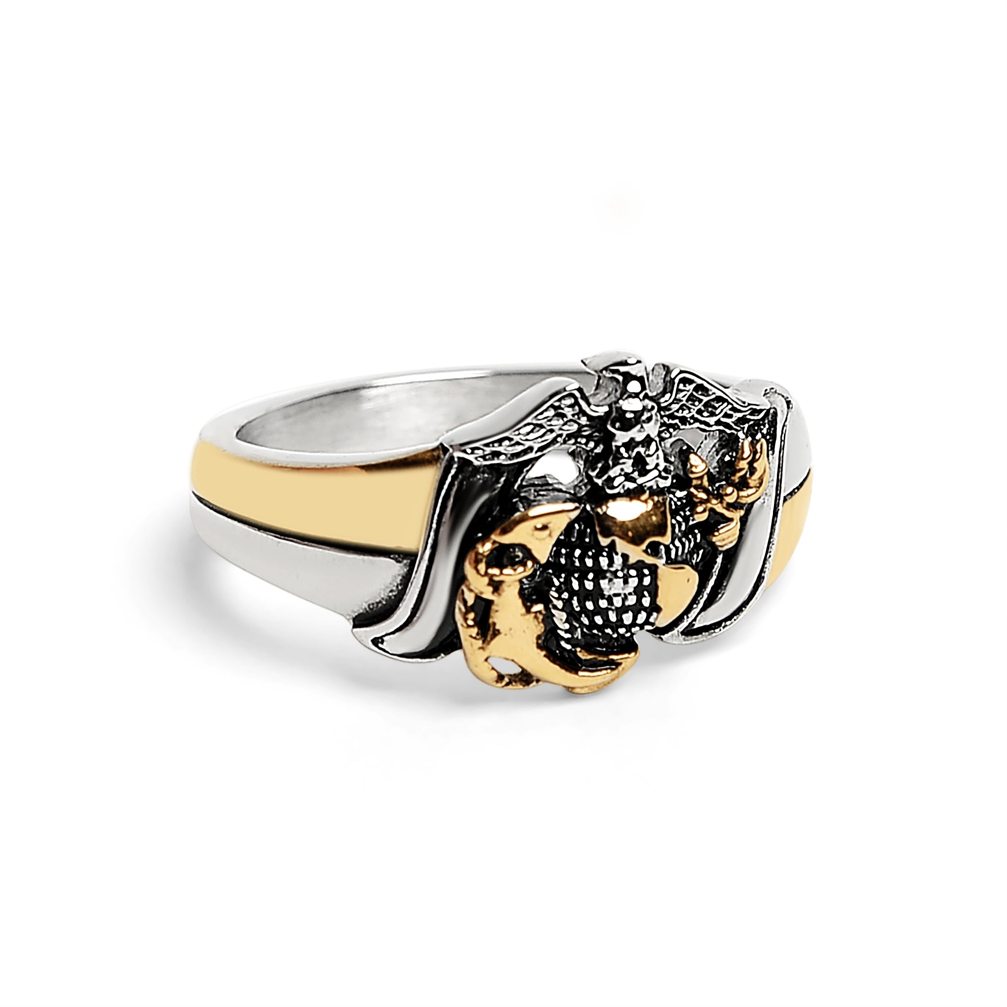 18K Gold PVD Stainless Steel Marine Corps Two Tone United States Military Women's Ring / MCR6012