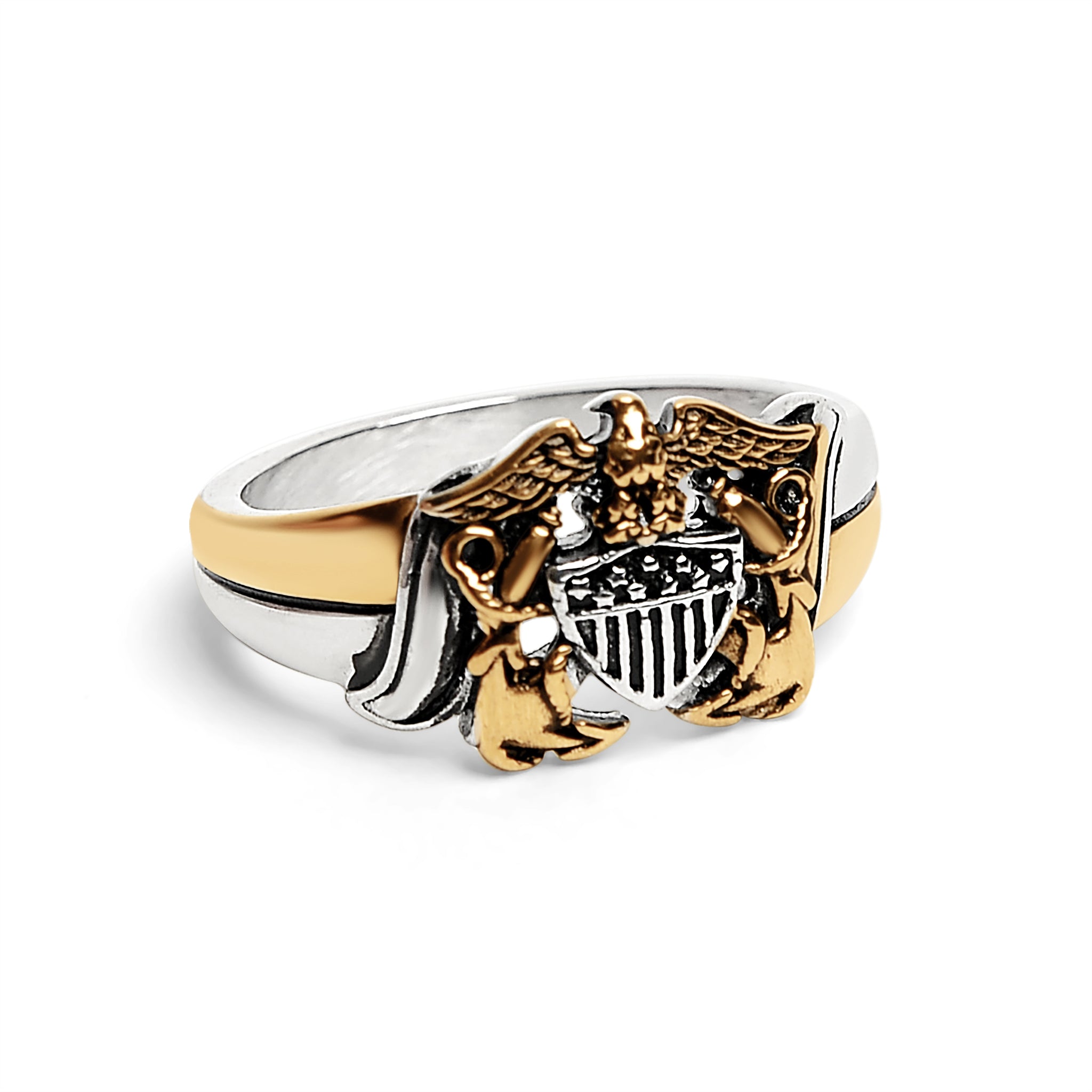 18K Gold PVD Stainless Steel United States Navy Two Tone Women's Ring / MCR6013