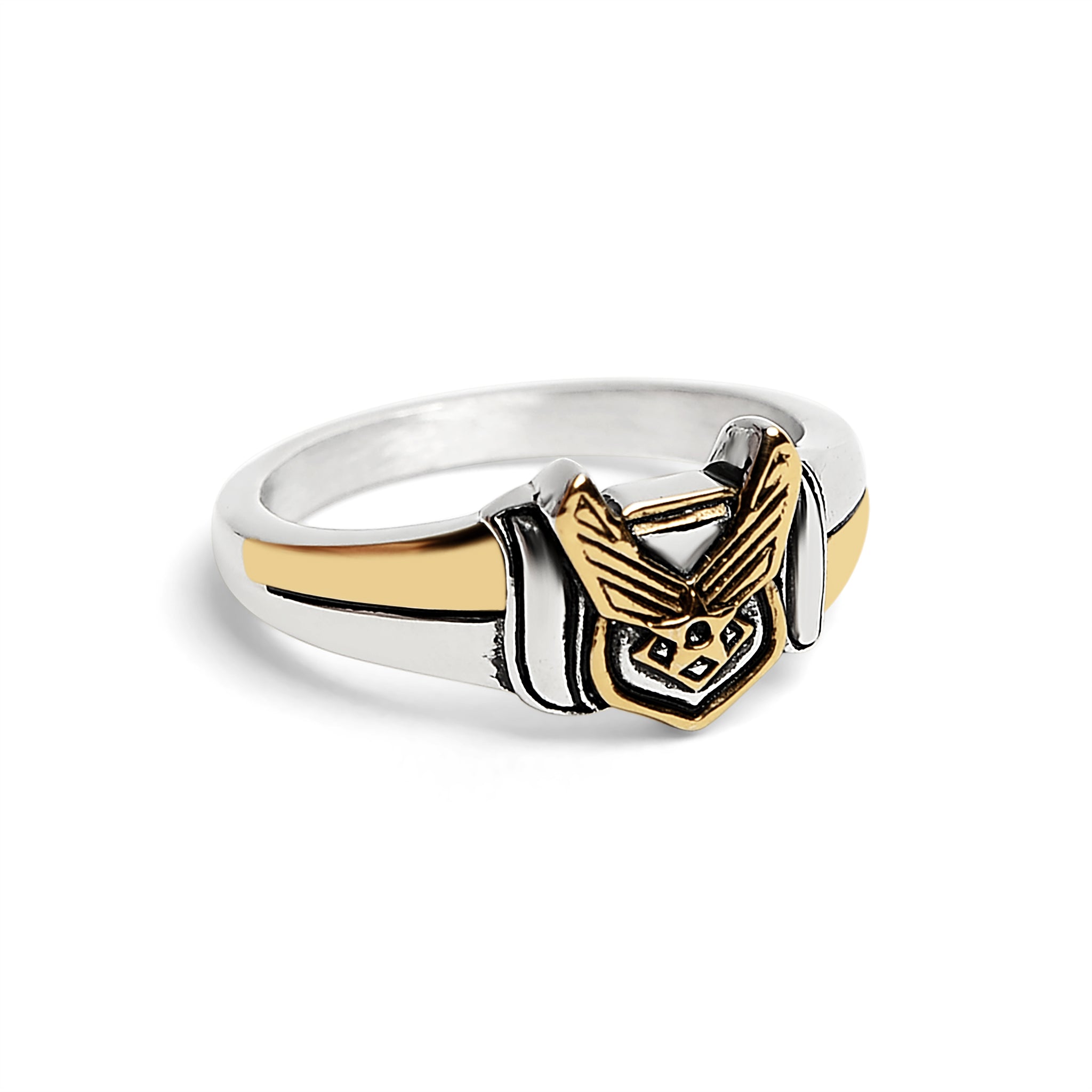 18K Gold PVD Stainless Steel United States Air Force Two Tone Military Women's Ring / MCR6014