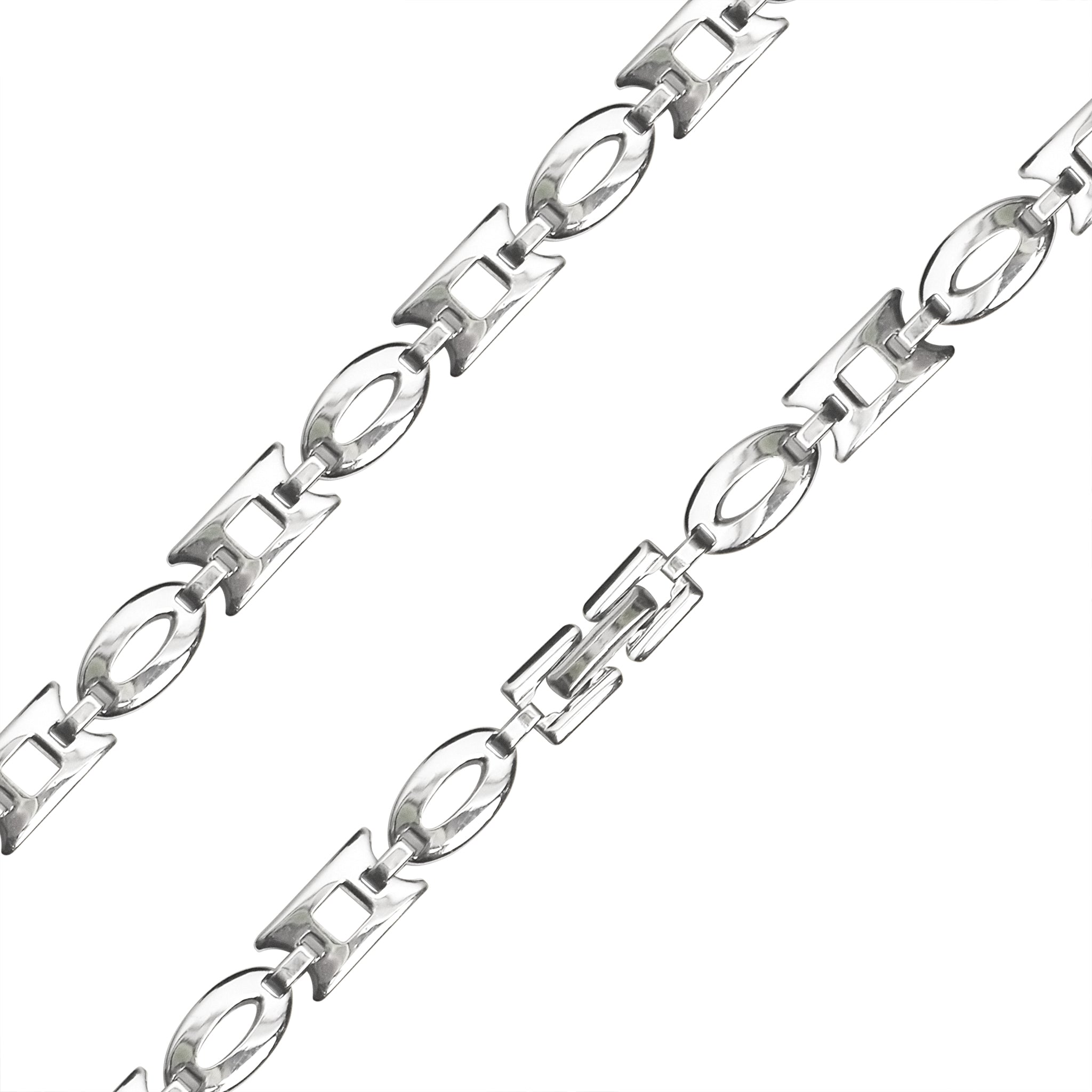 Stainless steel oval and rectangle fancy chain necklace.