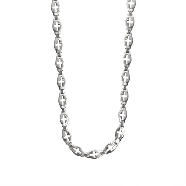 Stainless steel Cross cutout fancy chain necklace hanging.