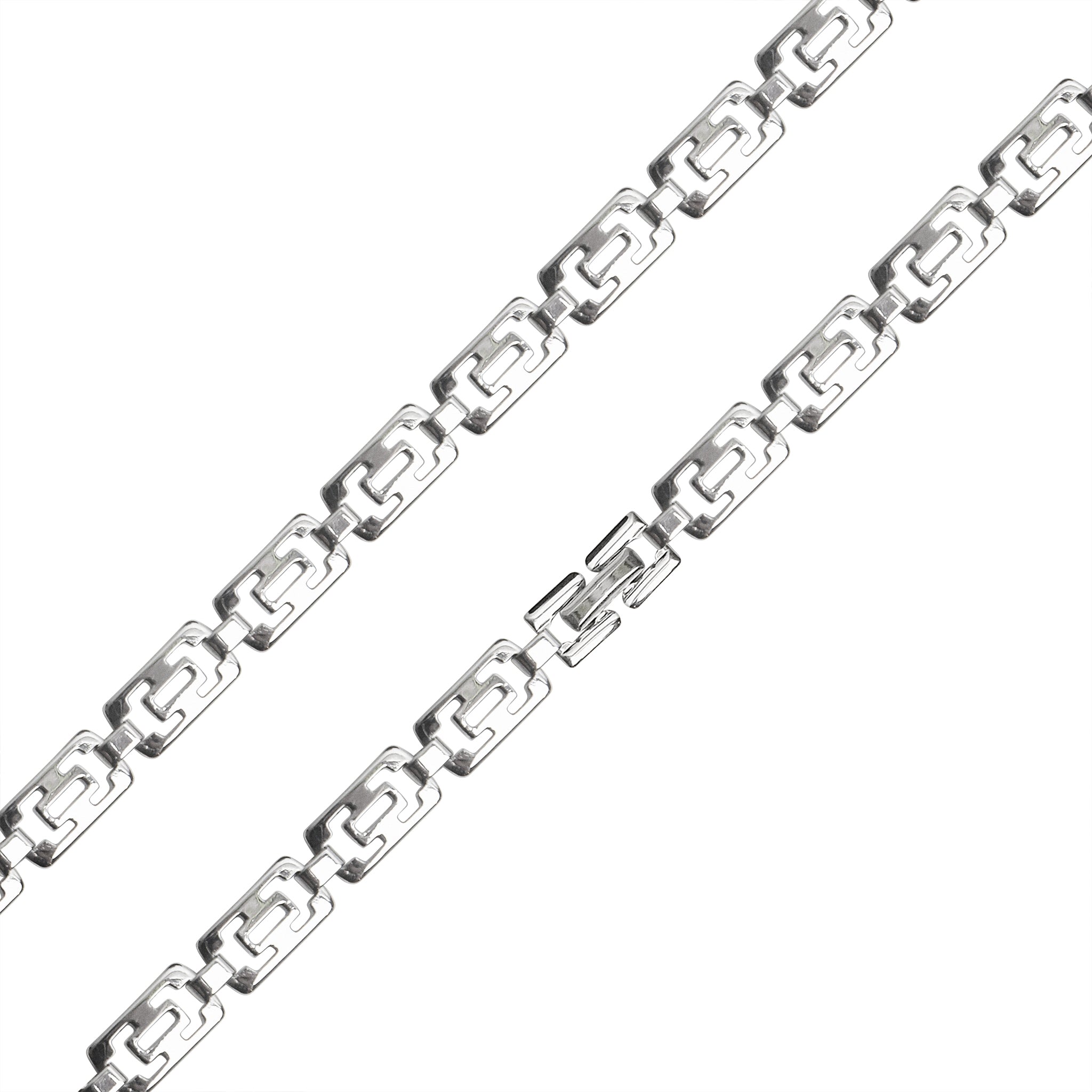 Stainless steel rectangle cutout fancy chain necklace.