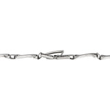 Stainless steel swish wave fancy chain necklace with a closeup of the clasp.