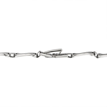 Stainless steel swish wave fancy chain necklace with a closeup of the clasp.