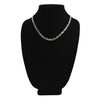 Stainless steel fancy chain necklace on a black velvet bust.