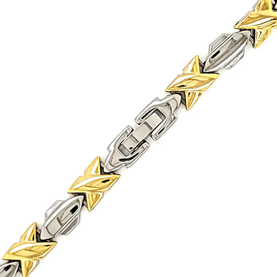 Stainless Steel and Gold Dipped "X" Necklace / NCC0016-stainless steel jewelry wholesale- mens stainless steel jewelry- 316l stainless steel jewelry- stainless steel mens jewelry- jewelry stainless steel