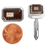 Stainless steel and brown Cubic Zirconia cufflinks with a penny for scale.