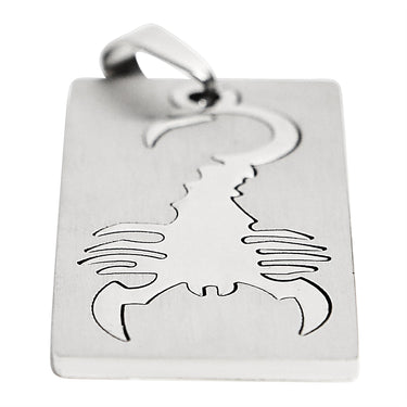 Stainless steel cutout scorpion pendant. Scorpion can swing on bail at an angle.