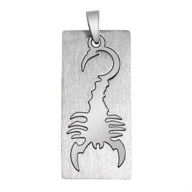 Stainless steel cutout scorpion pendant. Scorpion can swing on bail.