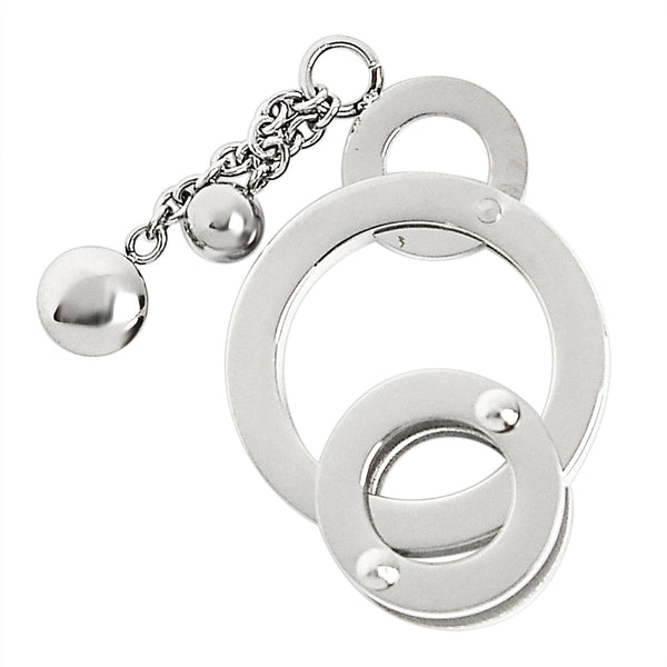 Stainless steel round rings with chain Cubic Zirconia pendant, back view.