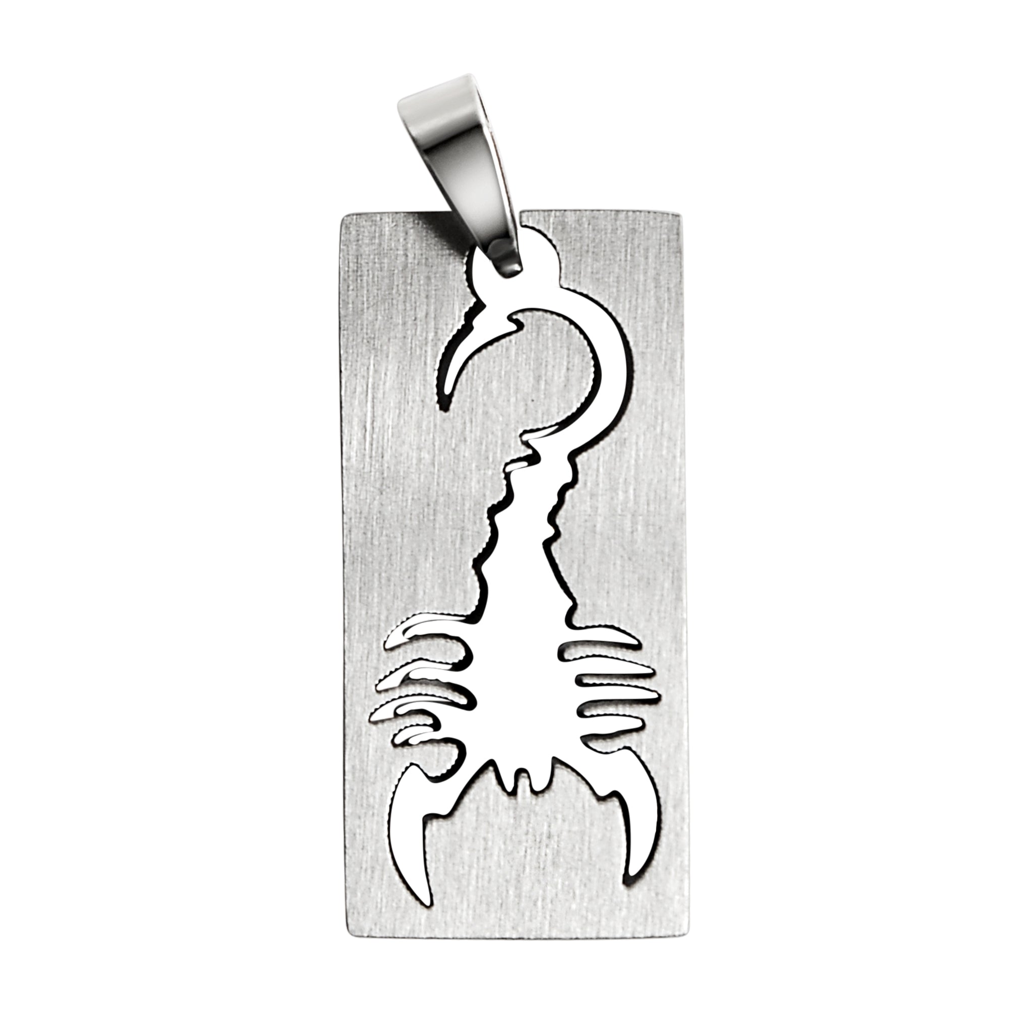 Stainless steel cutout scorpion pendant.