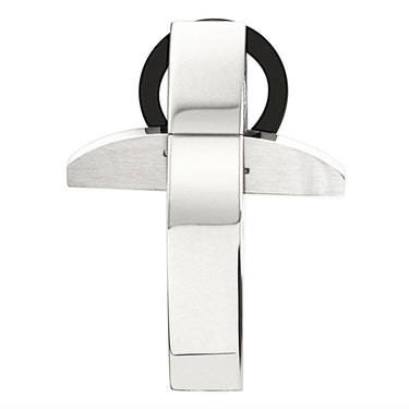 Stainless steel Cross with black ring pendant.