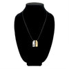 Stainless steel and 18K gold PVD Coated Cubic Zirconia adjustable necklace on a black velvet bust.