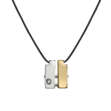 Stainless steel and 18K gold PVD Coated Cubic Zirconia adjustable necklace hanging.