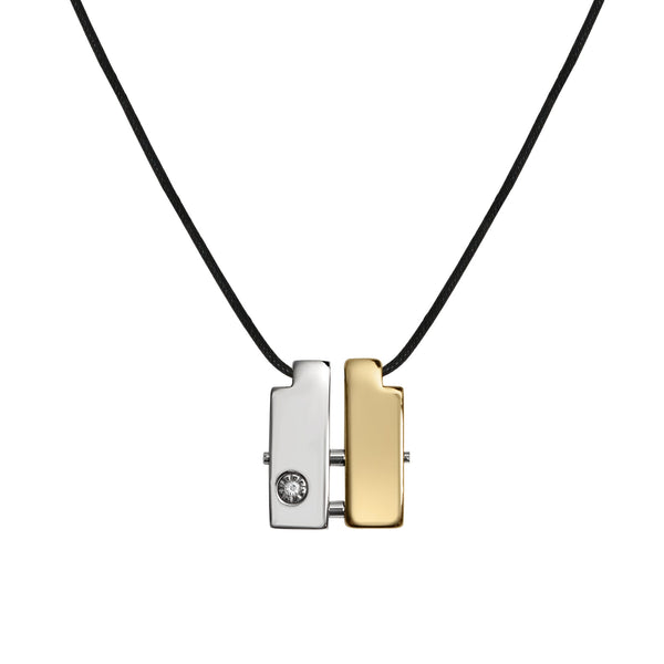 Stainless steel and 18K gold PVD Coated Cubic Zirconia adjustable necklace hanging.
