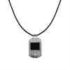 tainless steel grooved Cubic Zirconia dog tag adjustable necklace hanging.