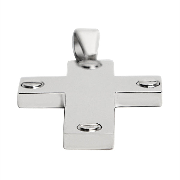 Stainless steel Cross pendant at an angle.