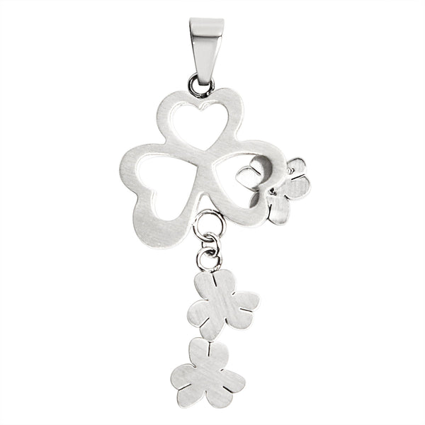 Stainless steel Cubic Zirconia hearts and flowers pendant, back view.