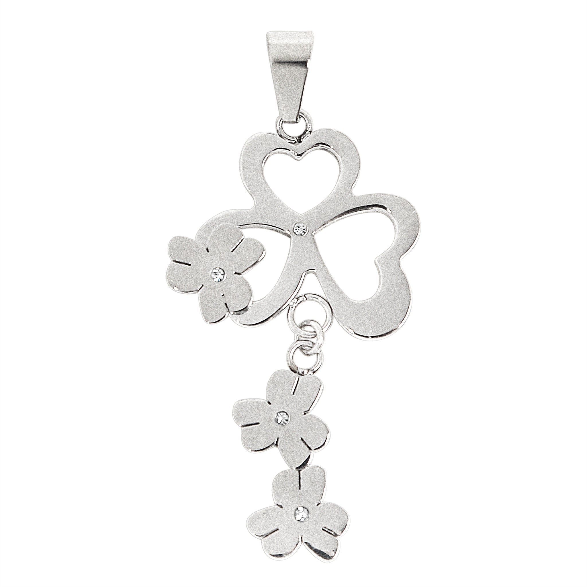 Stainless steel Cubic Zirconia hearts and flowers pendant.