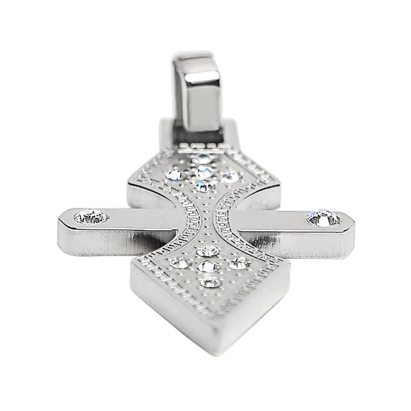 Stainless steel Cubic Zirconia pendant at an angle.