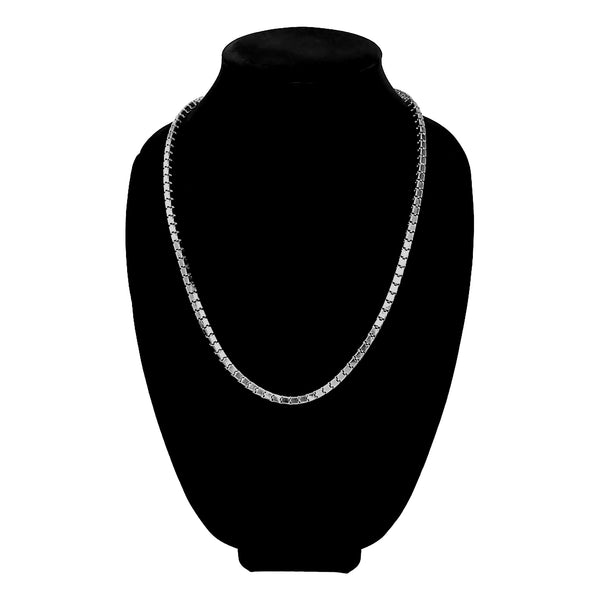 Stainless steel square chain necklace on a black velvet bust.