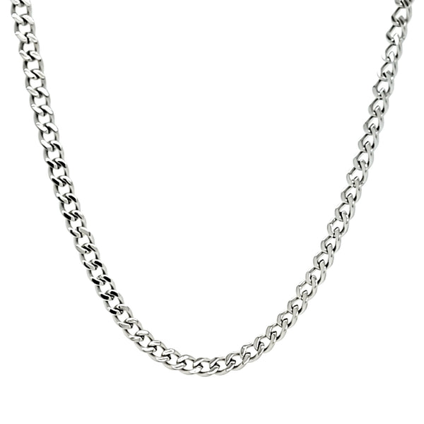 Stainless steel curb chain necklace hanging.