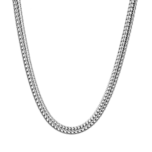 Stainless steel square snake chain necklace hanging.