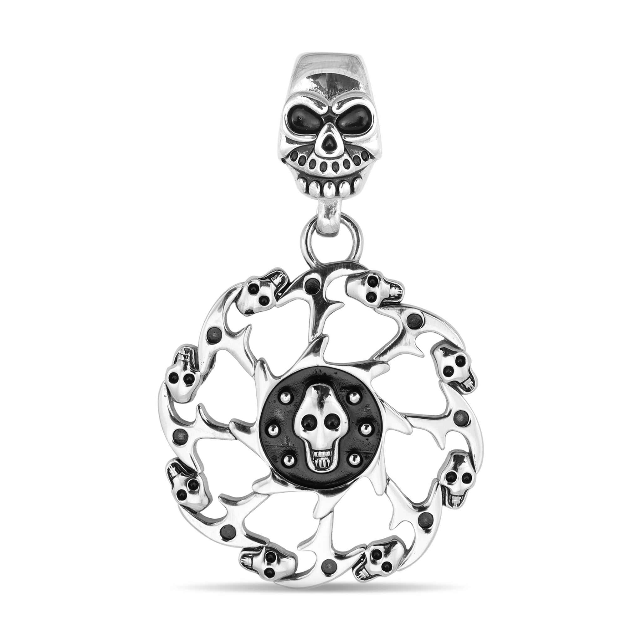 Stainless Steel Skull Spiked Death Wheel Pendant / PDK0149