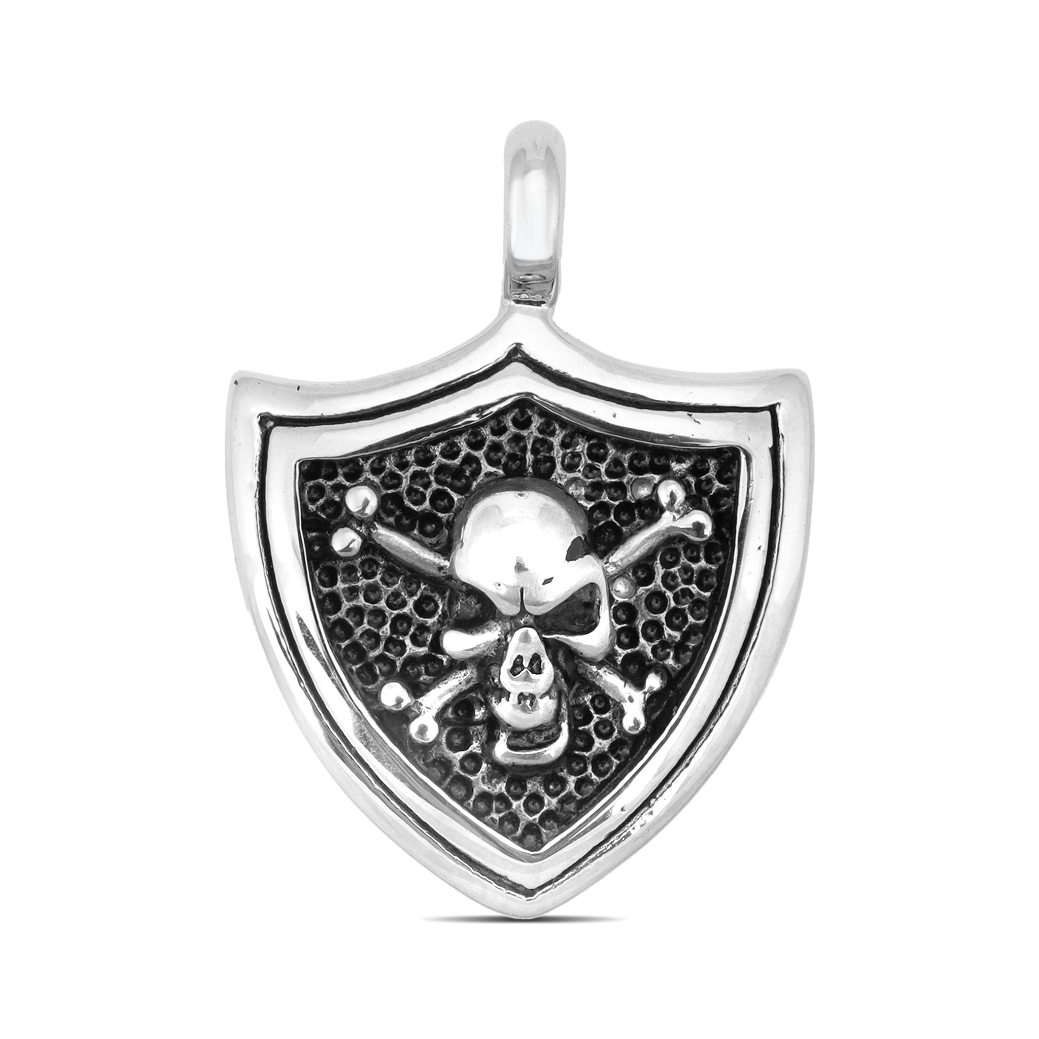 Stainless Steel Skull And Crossbones Shield Pendant / PDK0150