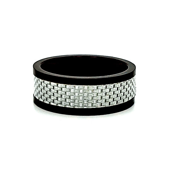 Polished Carbon Inlay Stainless Steel Ring / PRJ2227-stainless steel jewelry good- stainless steel jewelry cleaner- gold stainless steel jewelry- stainless steel jewelries- stainless steel jewelry mens