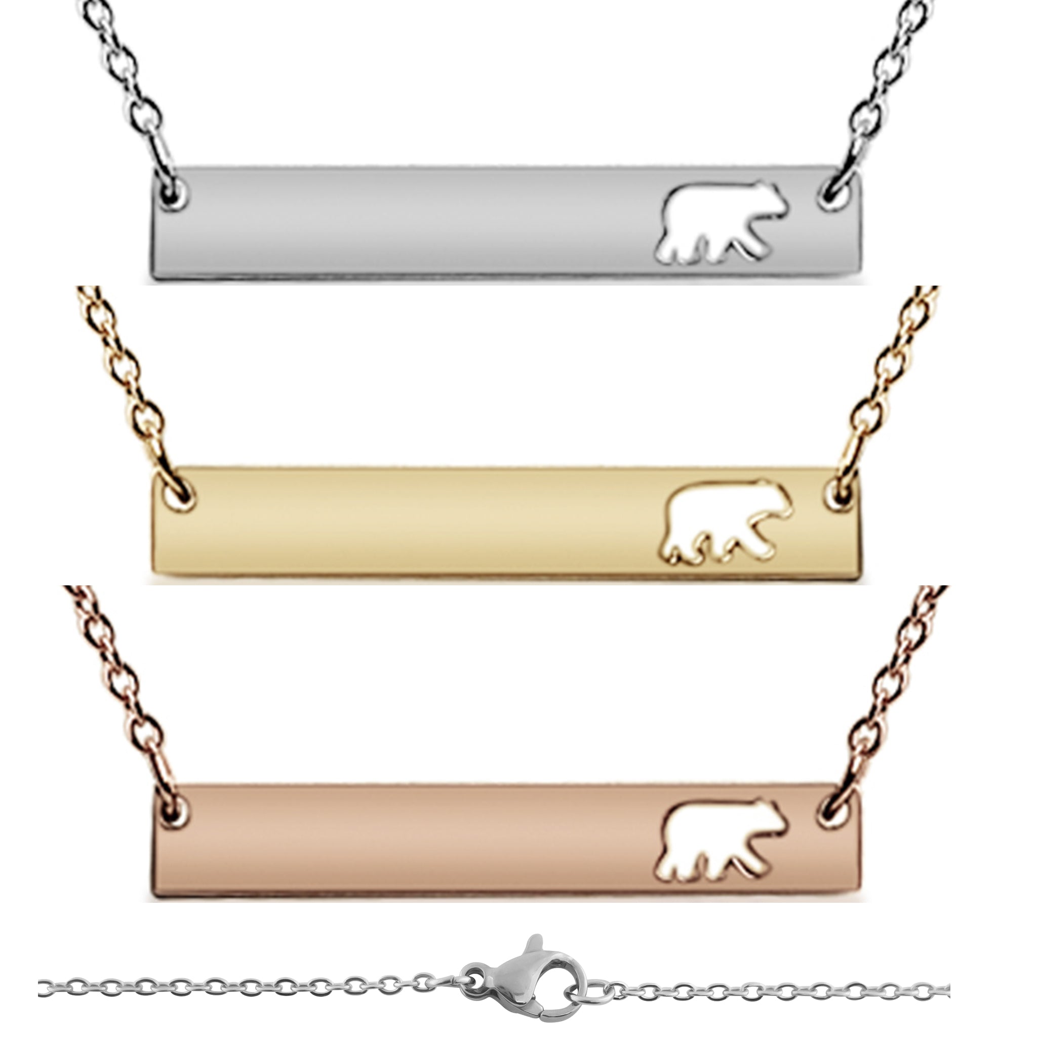 Mama Bear Cutout Horizontal Stainless Steel Bar Necklace / SBB0148